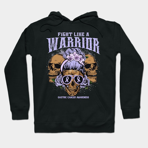 Gastric Cancer Awareness Skull Messy Bun Floral fight like Gastric Cancer warrior gift Hoodie by Paula Tomberlin